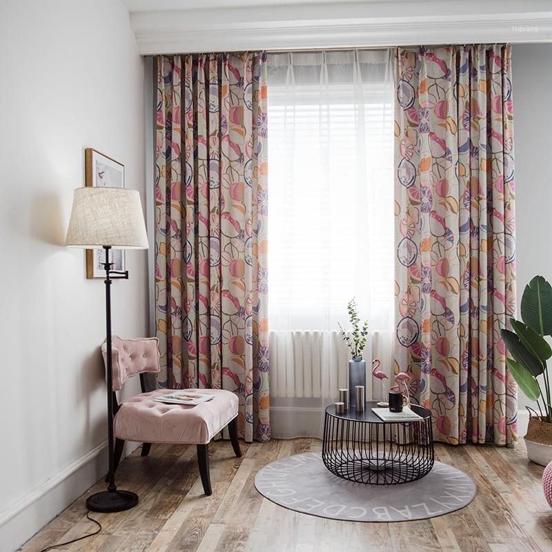 

Modern Fresh Children's Room Curtains for Kids Bedroom Polyester Cotton Printing Curtain Cloth Fruit Printing Cartoon1, White tulle