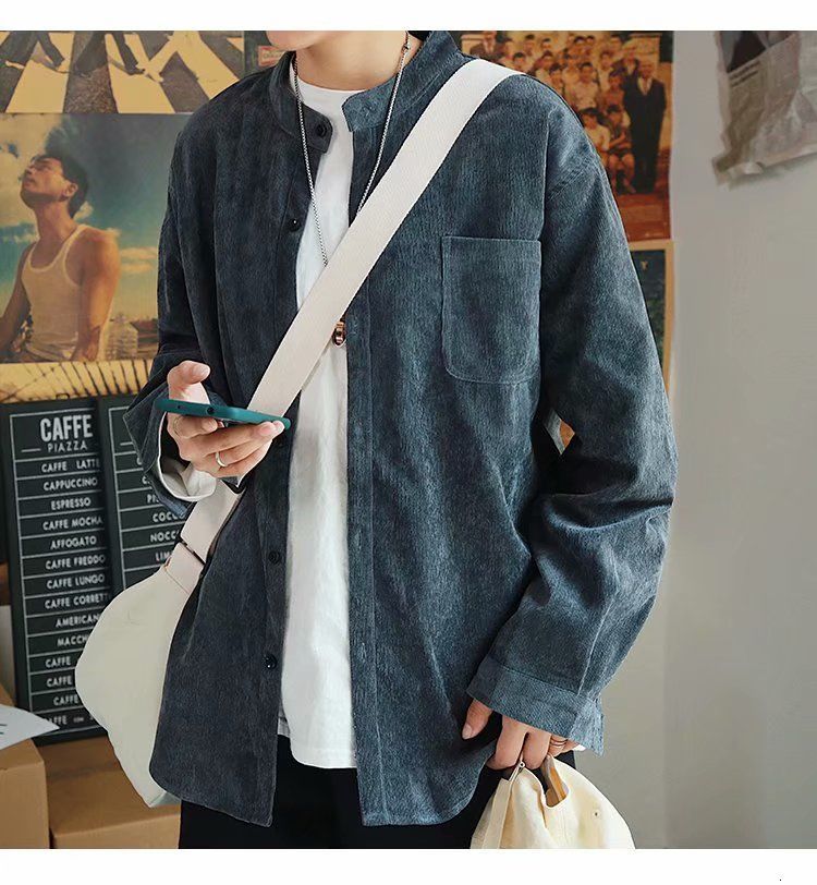 

Spring 2021 Long New Sleeve Male Lapel Shirt Youth EGCO, Black