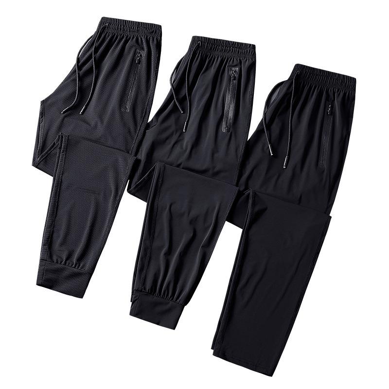 

Men Sweatpant Plus Size thin Quickly Dry Loose Zipper Pocket male Running Jogging Fitness Gym Workout Casual Trouser Sportswear, Black
