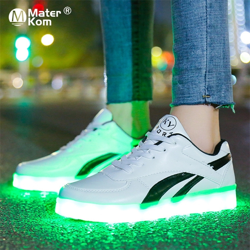 

Size 30-44 Kids Shoes for Girls Boys LED Shoes Luminous Sneakers Light Up Children Tenis Led Slippers USB Recharging buty led 201113, Black