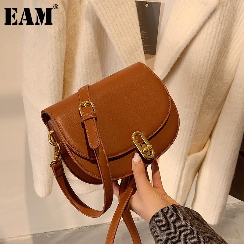 

[EAM] Women New Retro Saddle Small PU Leather Flap Personality All-match Crossbody Shoulder Bag Fashion Tide 2021 18A1263, Black