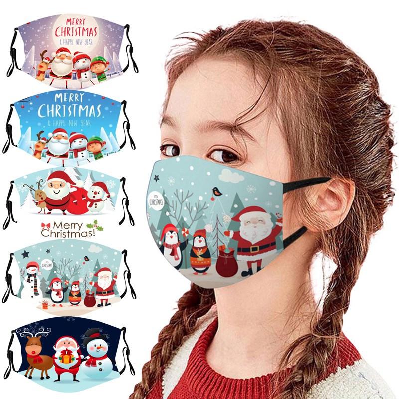 

1pc Christmas Kids Mask Dust-proof Washable Face Masks Ear Loop Mascarillas Santa Claus Snowman Party Cosplay Halloween Costumes