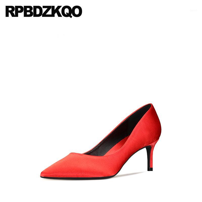 

slip on size 4 34 red satin shoes 10 42 pumps pointed toe medium heels women big thin 8cm stiletto 33 high scarpin 20191, Red 6cm