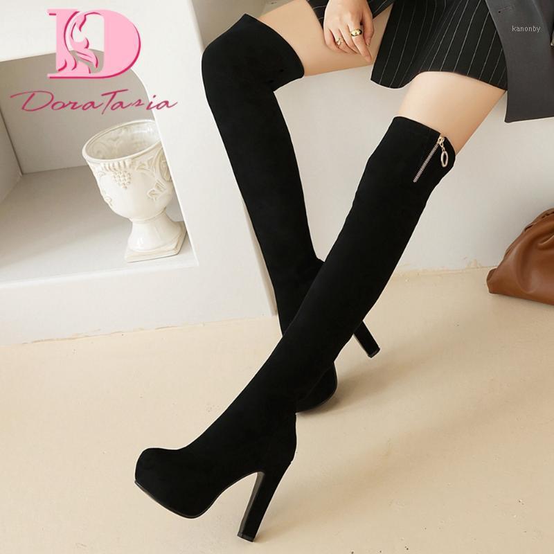 

DoraTasia New Fashion Female Over The Knee Boots Platform Thick High Heels Zip Thigh High Boots Women Autumn Slim Shoes Woman1, Black