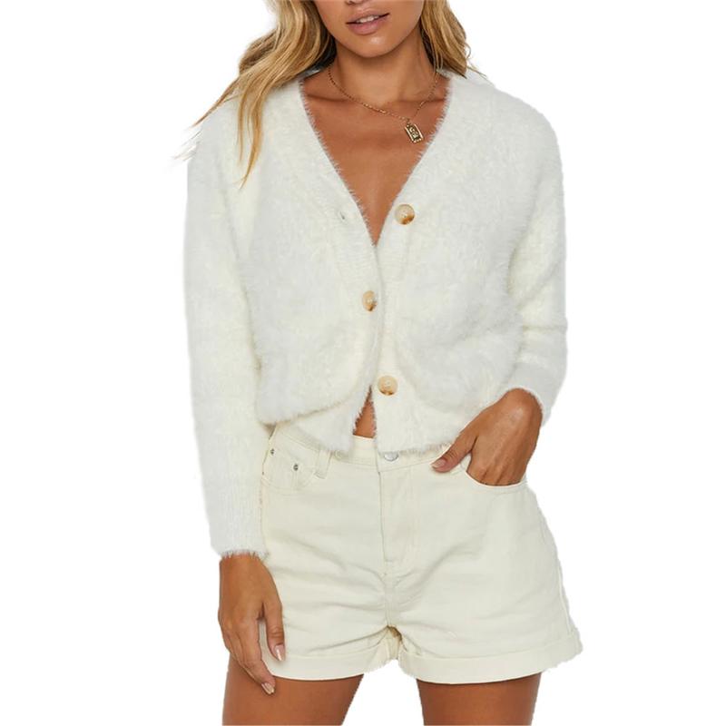 

Women' Plush Coat, Cardigan, Double-Side Wear Loose Casual V-Neck Fall Long Sleeve Clothes Office Lady Wear, Khaki