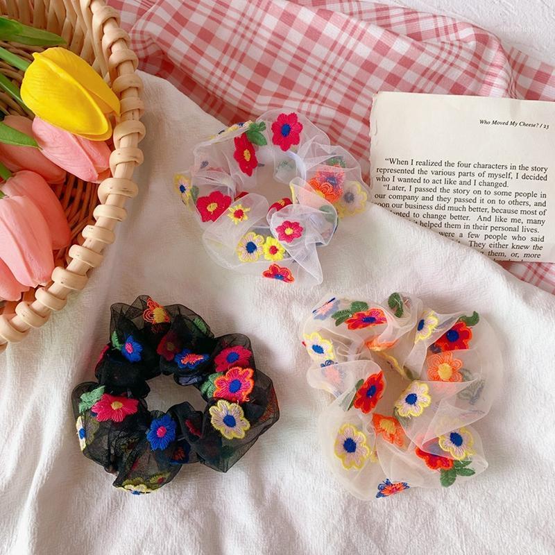 

Hair Clips & Barrettes Summer Cute P Korea Chic Colorful Embroidery Flower Transparent Net Yarn Elastic Bands For Women Girls Fashion Jewelr, Golden;silver
