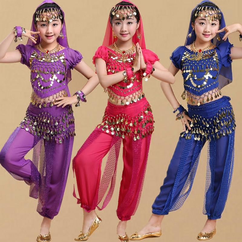 

Children Girls Belly Dancing Costume Set Kids Performance Dance Bellydance Sexy Egypt Dance Suit Wear 6 Color, 2pcs rose red