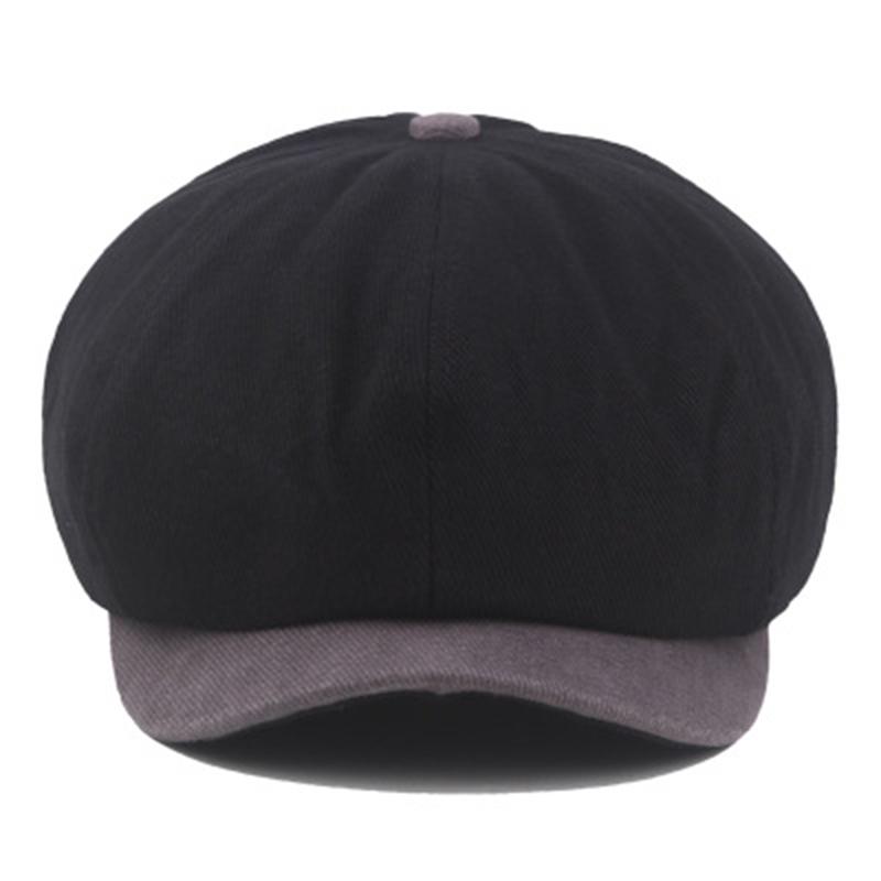 

Casquette Four Seasons Splice Men's Newsboy Hat Male Beret Men And Women Retro England Visor Big Head Cap BLM224, Black