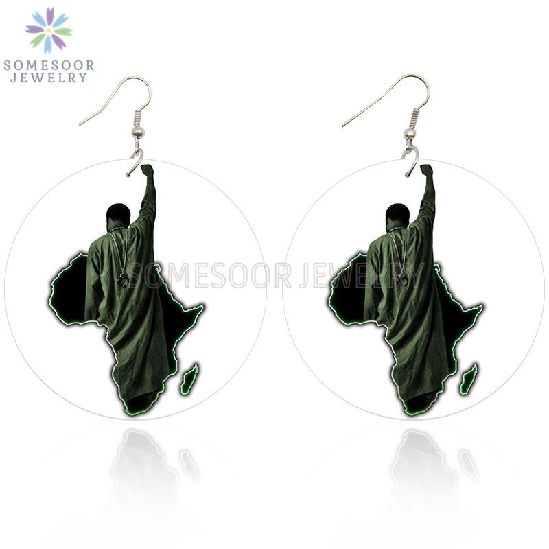 

SOMESOOR Both Printed Black History Hero Power Fist Wooden Drop Earrings With African Map Design Dangle Jewelry For Women Gifts