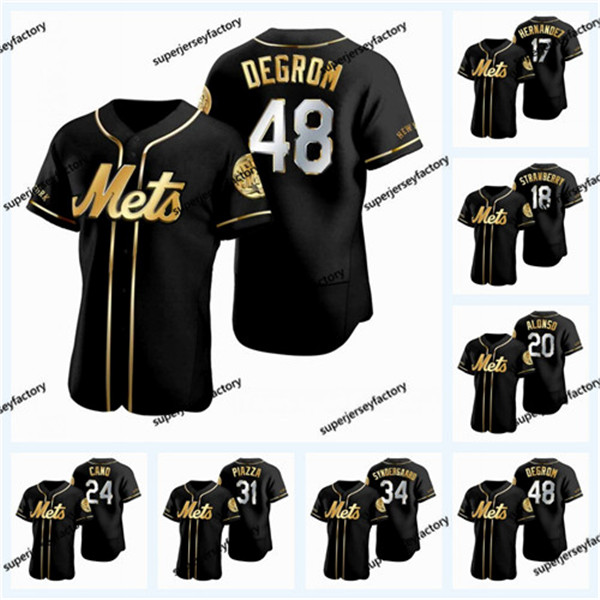 

20 Pete Alonso 2020 Black Golden Jersey Jacob DeGrom Darryl Strawberry Baseball Jerseys Gooden 34 Noah Hernandez Cespedes baseball Jersey, Blue;black