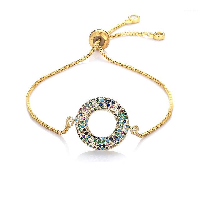 

fashion women's rainbow round bracelet jewelry gold cz colorful zircon bracelet bangle adjustable chain for women1