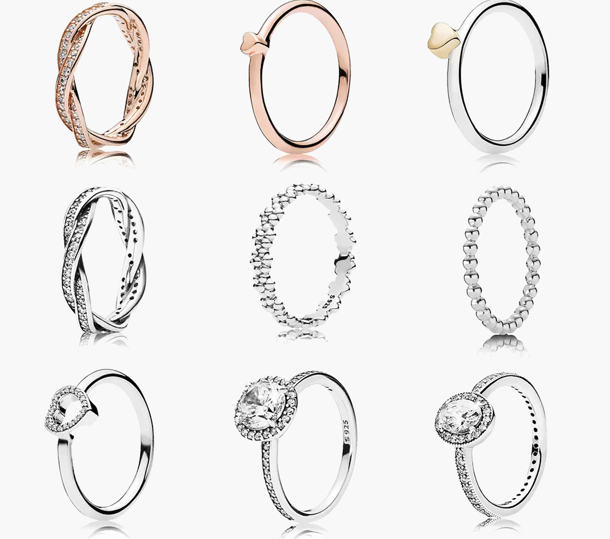 

Women's 925 Sterling Silver Wedding Rings Cubic Zirconia Diamonds for Pandora Style Charm Rose Gold Ring Classic Engagement Ladies Gift, Slivery;golden