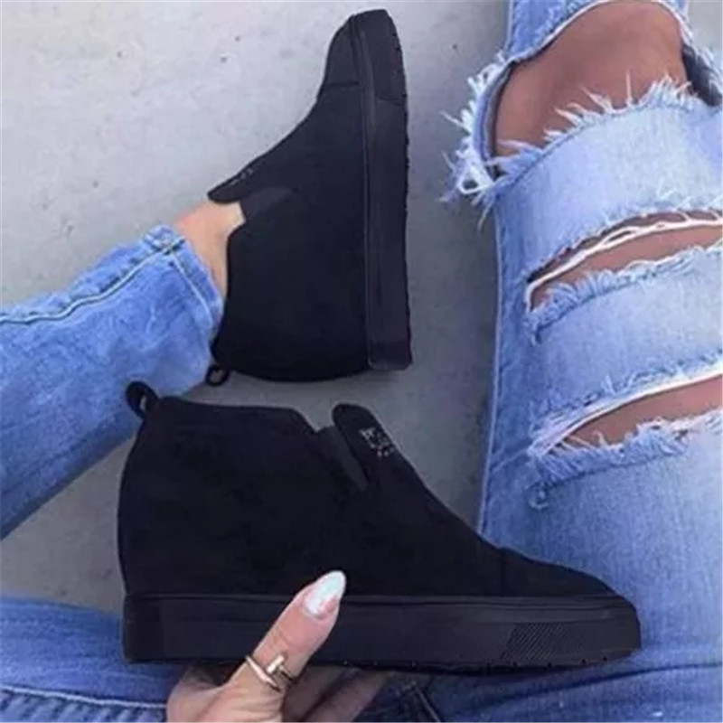 

2021 Sneakers Internal Increase Loafers Round Toe Women Casual Plus Size Slip-on Denim Wee Heel New Wees Shoes 6s4a, Black