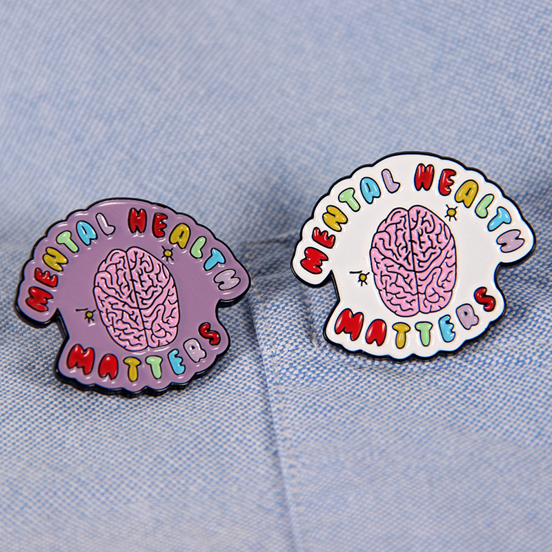 

Mental Wellbeing Fight The Stigma Psychology Therapy Disease Awareness Brain Depression Anxiety Inspirational Enamel Pin Brooch, Mixed colors