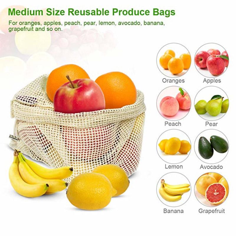 

Best Selling Environmentally Friendly Fruit Mesh Bag Drawstring Top Vegetable Cotton Mesh Buggy Bag Spot Cotton