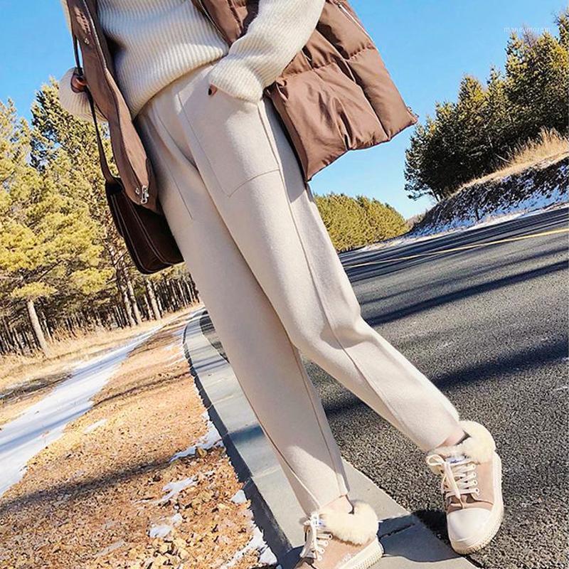 

Spring Winter Thicken Women Harem Pants 2021 Woolen Blend Pants Female Trousers Capris Dropshipping1, Black
