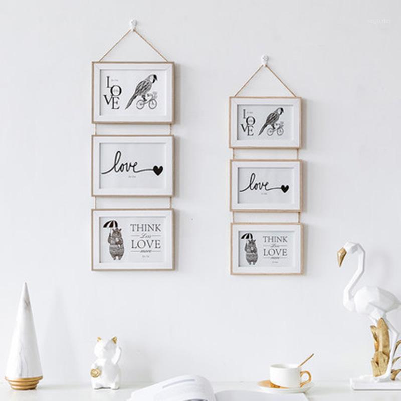 

Wall Hanging Photo Frame 3 Connected Combination Seamless Nail European Solid Wooden Clip Paper Picture Holder Wall Decoration1