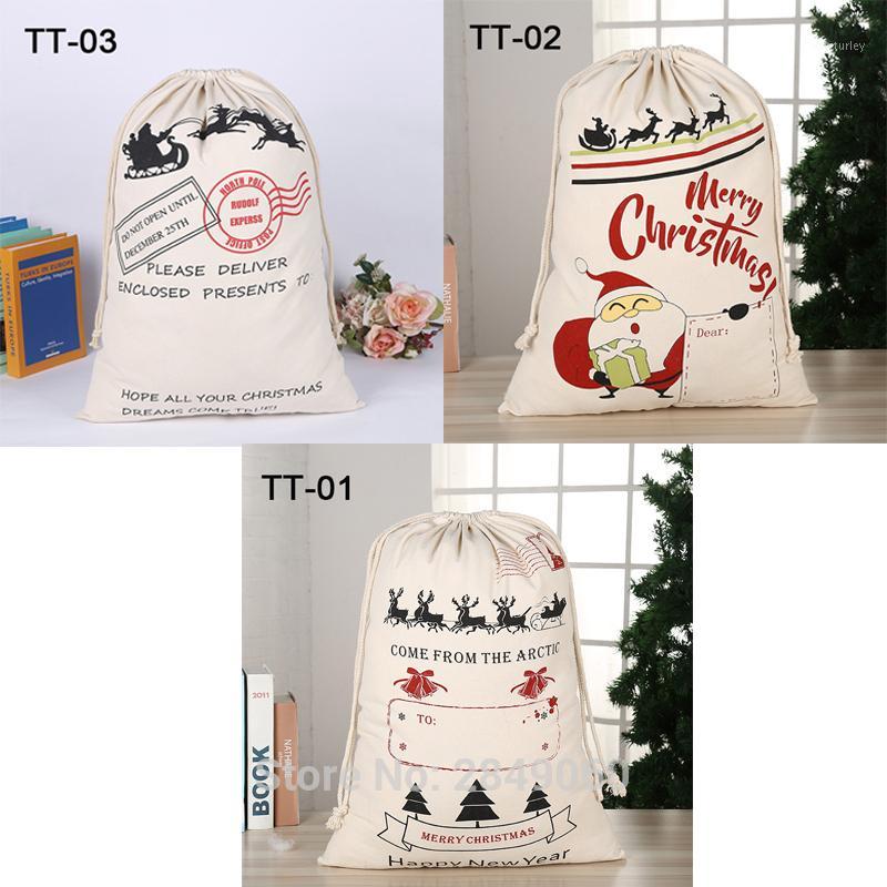 

Large Santa Claus 50pcs Drawstring Present Bags Bulk Handmade Kids Daily Tote Graduation Decorations Christmas Canvas Bag1