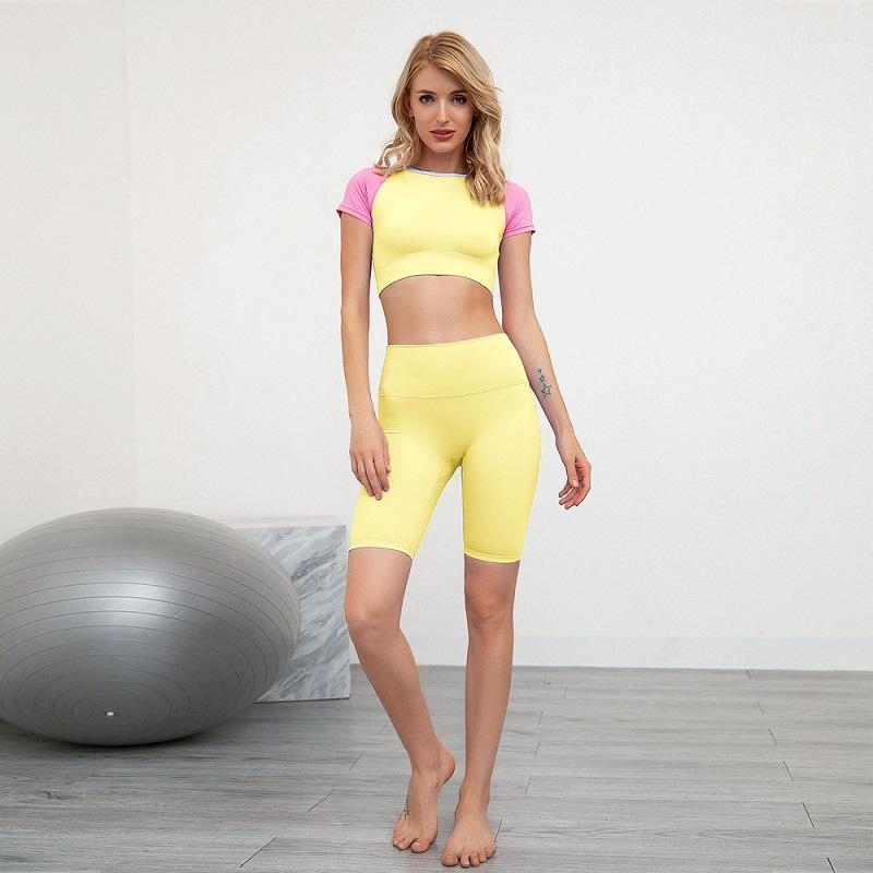 

Outfit Fitness Yoga Set Sports Wear For Women Gym Seamless Wortout Running Suit Short Sleeve Crop Top Active Wear Clothes1, Green