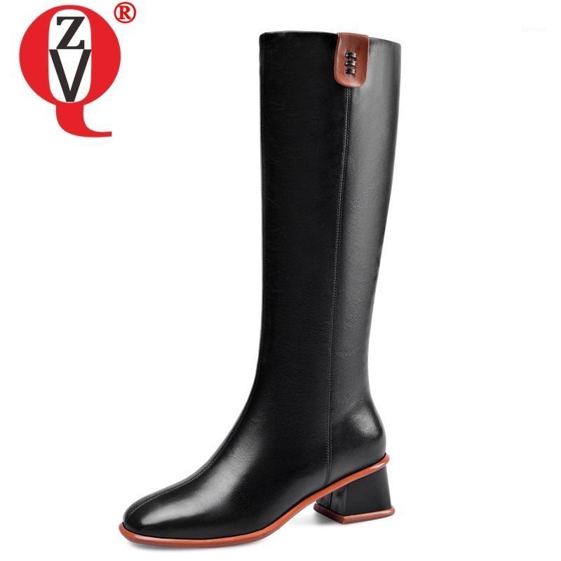 

ZVQ winter new fashion knee high boots outside low heels warm comfortable genuine leather women shoes drop shipping size 33-411, Black