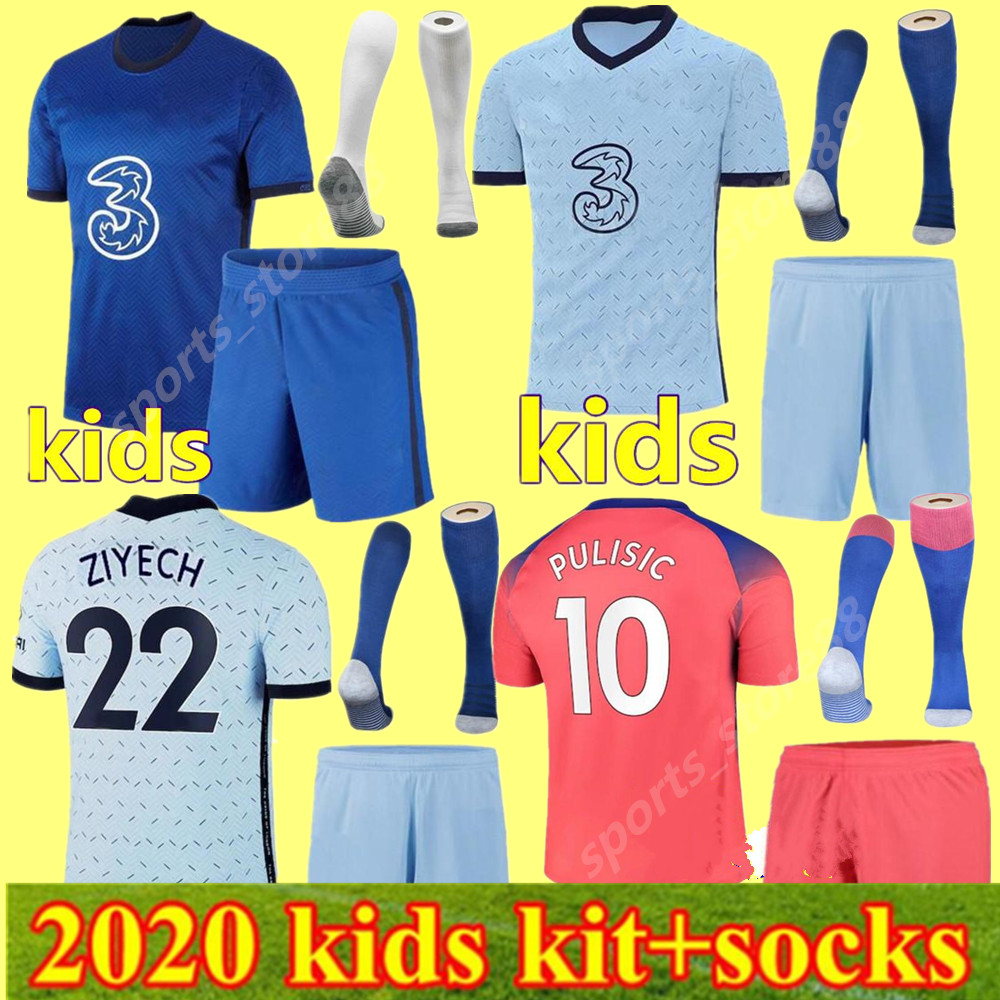 

CFC kids football kits 20 21 PULISIC KANTE ABRAHAM MOUNT ZIYECH soccer jersey 2020 2021 kids football kits jerseys shirt maillot camiseta, Colour 2