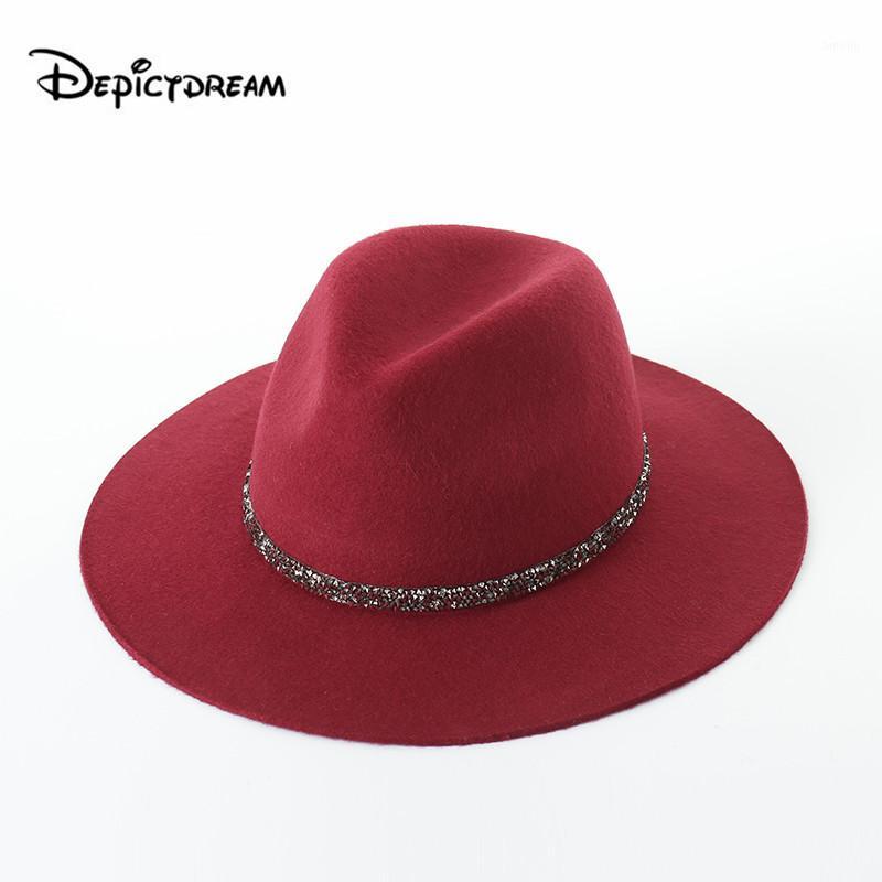 

Autumn Winter Fashion Wool Sequins Chain Decoration Fedoras Hats for Women Autumn and Winter. Spring Casual Solid Unisex1, Black