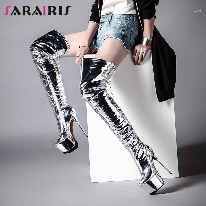 

SARAIRIS Big Size 32-43 Female 2020 Sexy Boots Over The Knee Boots Women High Platform Thin High Heels Lace Up Zip Shoes Woman1, Silver