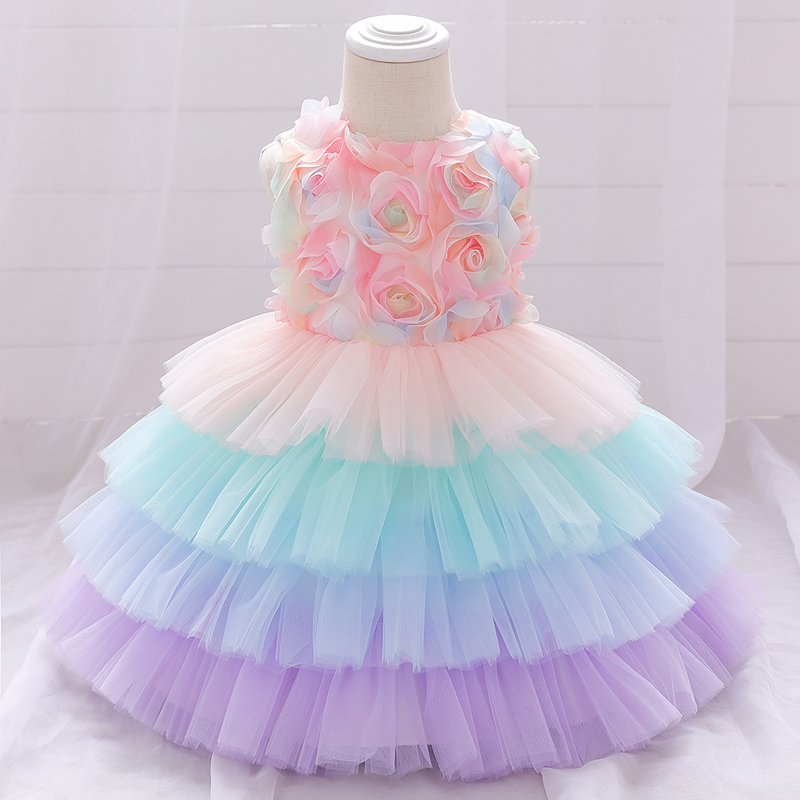 

2021 Christmas Petal Toddler Infant 1st Birthday Dress For Baby Girl Clothing Cake Tutu Dress Princess Dresses Party And Wedding F1230, Pink