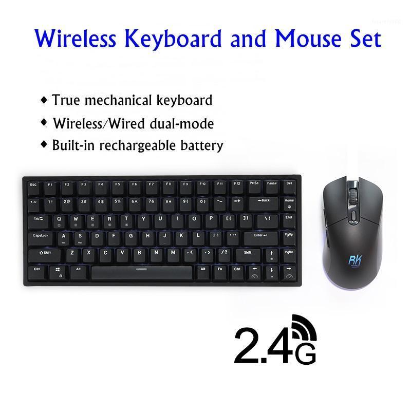 

New RK526 Rechargeable 84 Key 2.4Ghz Wireless/Wired Dual-mode Mechanical Keyboard and Mouse Set For Mac Windows White Backlight1