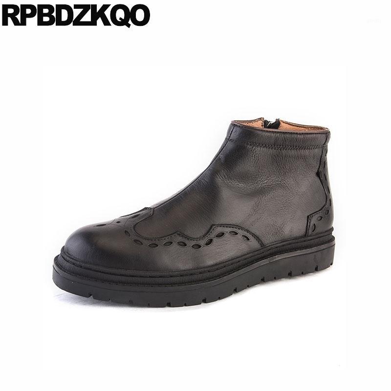 

Winter British Style Sheepskin Wingtip Fur Comfortable Faux Genuine Leather Shoes Booties Mens Boots Warm Brogue Black Zipper1
