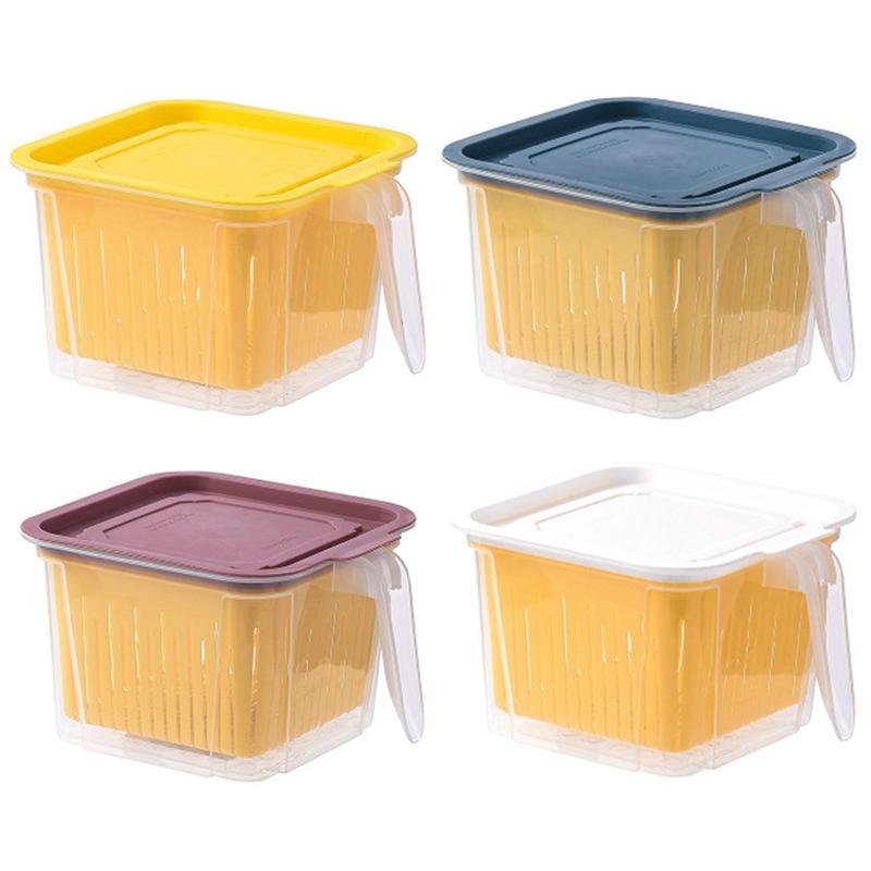 

4PCS Household Fruit Fresh-keeping Box With Lid Superimposable With Handle Reusable Japanese-style Storage Box Drain