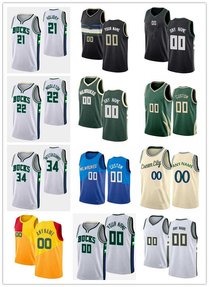 

75th Custom Mens Women Youth Milwaukee's Bucks's Giannis 34 Antetokounmpo Khris 22 Middleton Jrue 21 Holiday Bobby 9 Portis Jr Bas, Black;red