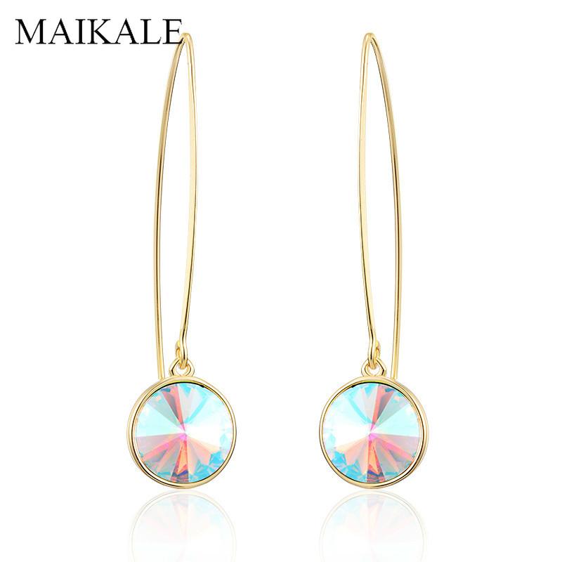 

MAIKALE Simple Multi-color Austrian Crystal Drop Earrings Round Rhinestone Gold Hook Long Earrings for Women Jewelry Gift
