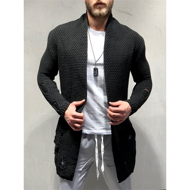 

New Arrivals Men's Fashion Cardigan Long Sleeve Sweaters Knitwear Autumn Warm Solid Color Fit Pockets Male Trench Coats Jackets 201105, Black