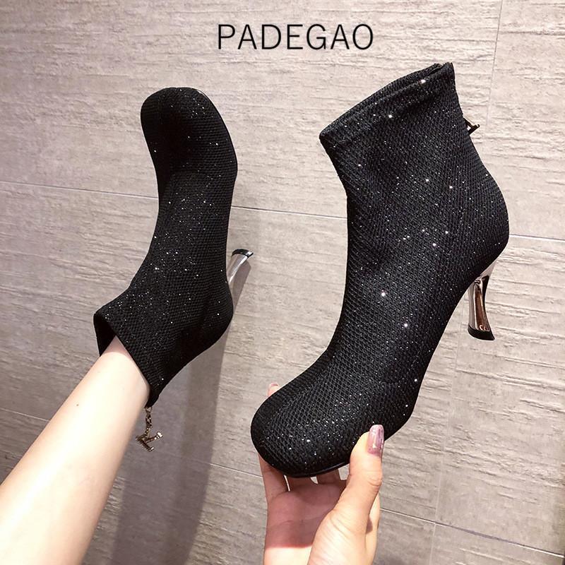 

Fashion Women Boots 2020 Black Fashion Riding High-heeled Boots Bling Sexy Style1