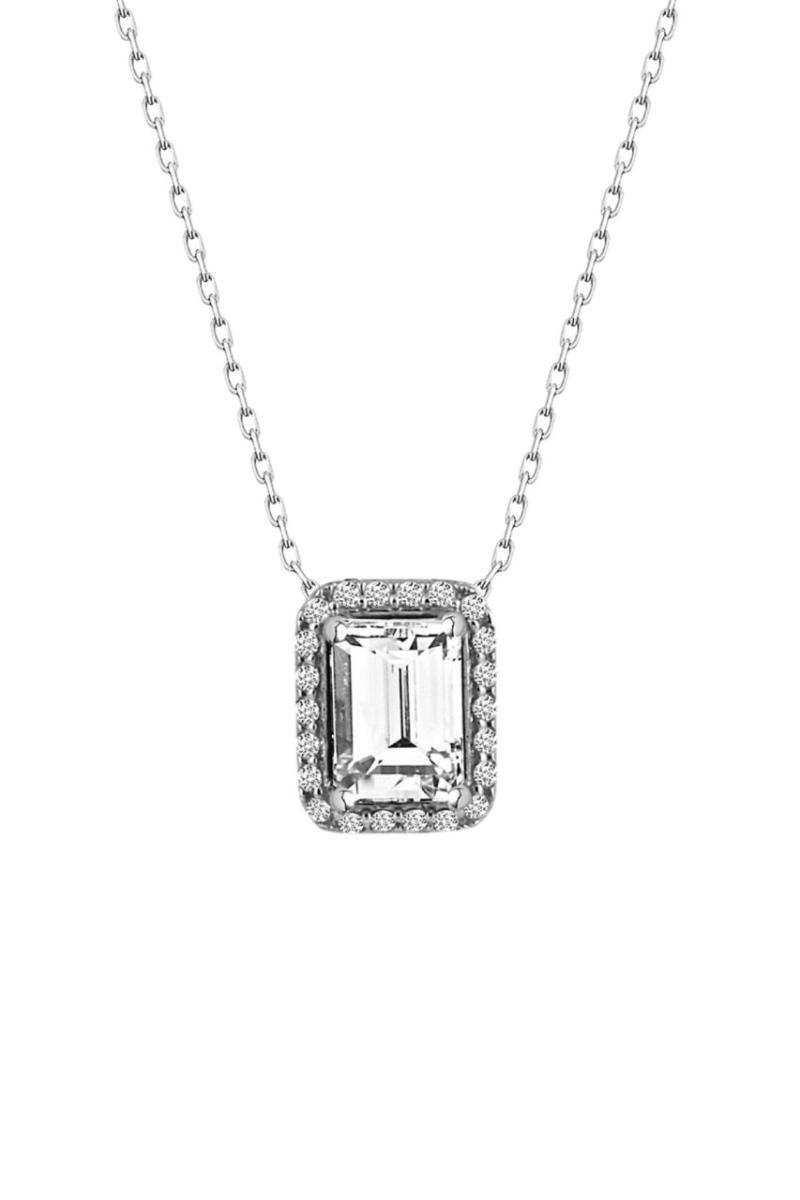 

Certified Baget Solitaire Cubic Zirconia 925 Silver Necklace