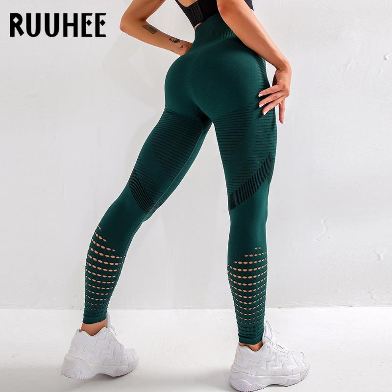 

RUUHEE Fitness High Waist Legging Hollow Out Seamless Breathable Gymwear Workout Running Yoga Pant Hip Lifting Trainning Wear, Sl573gy