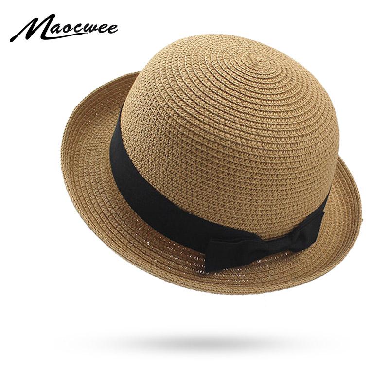 

Wide Brim Hats Straw Girl Character Bow Tie Decoration Summer Cap Sun Hat For Boys Bucket Woman Beach Panama Caps