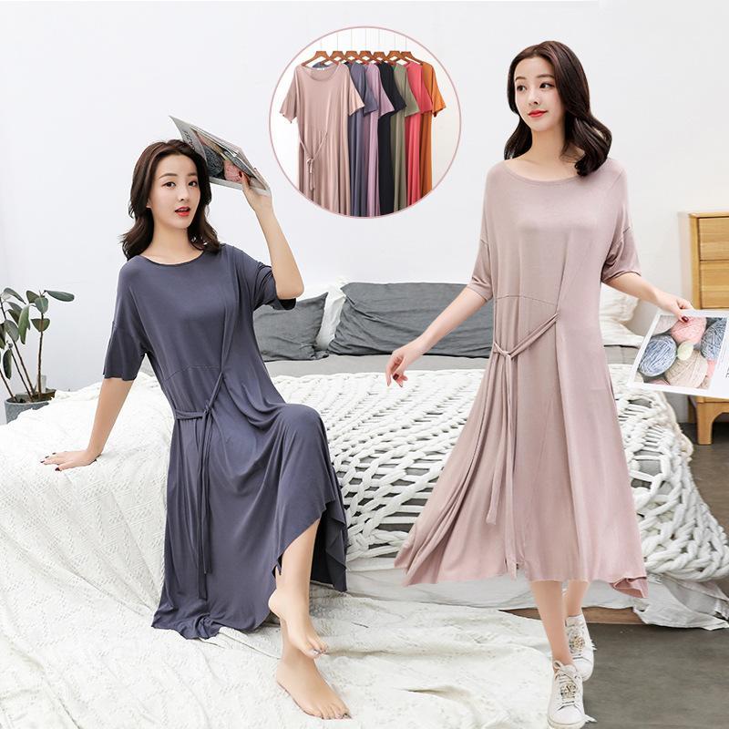 

Summer Modal Nightdress Korean Version Women'S Plus Size Wild Short-Sleeved Dress With Thin Round Neck Black Bottom Nighties1