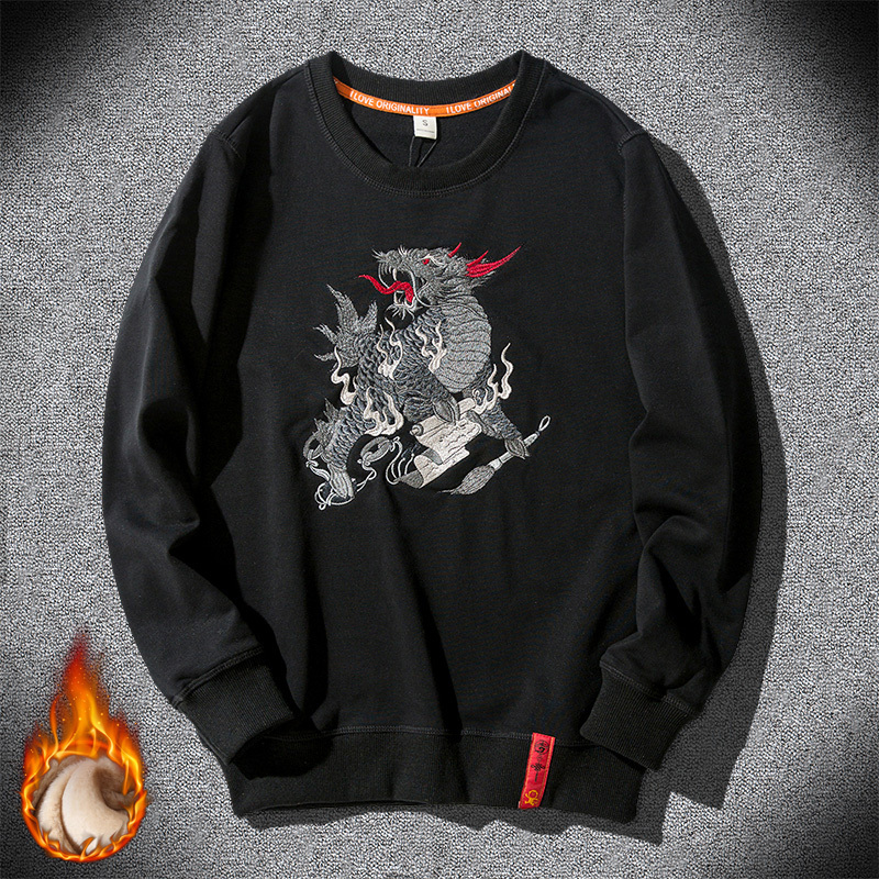 

2021 New Retro Men Embroidered Chinese Hoodies Dargon Velo Crewneck Sweatpants Harajuku Streetwear Spring Fashion X07Q, White thin.