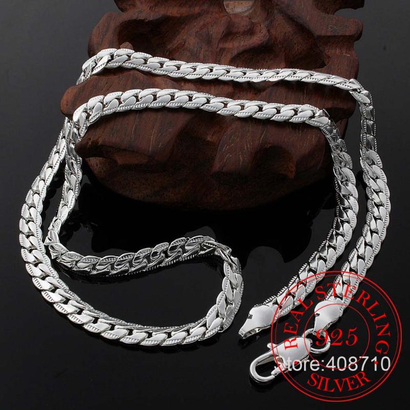 

925 Sterling Silver 5MM Full Sideways Necklace Charm For Woman Man 50cm Silver Chain Fashion Wedding Jewelry collier