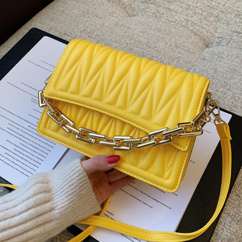 

Ladies Handbag 2021 New Designer Women Chic Shoulder Bags With Chain Fashion Yellow Blue Messenger Crossbody Bag, Black