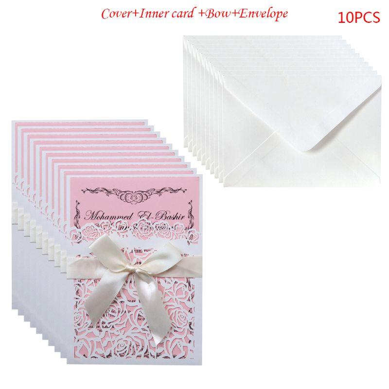

10pcs/set Glitter Hollow Rose Invitations Cards Cover Kits With Bow Ribbon For Wedding Bridal Shower Birthday Engagement 875A