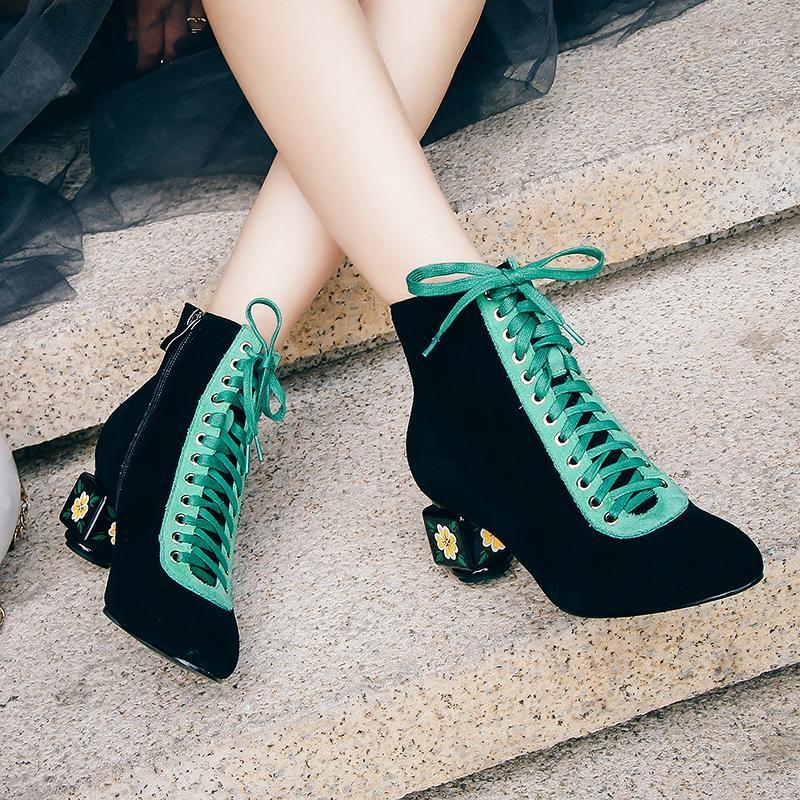 

Concise suede Leather Women Ankle Boots lace up Autumn Winter ladies boots high strange Heels Pumps Party Basic Shoes Woman1, Black