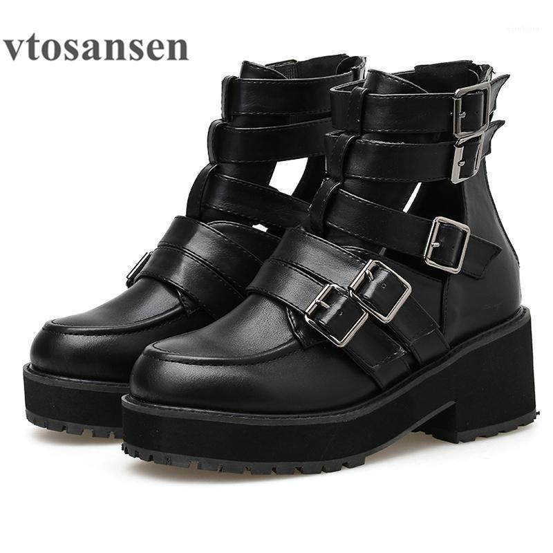 

Sexy Buckle Gothic Black Leather Boots Women Hollow Out Chunky Heel Autumn Female with Zipper Cheap Drop Shipping Shoes1, Black shoes