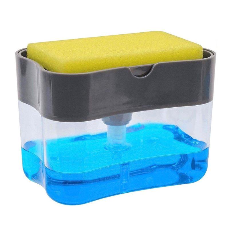

Portable Soap Dispenser with Sponge Holder Detergent Pump Dispenser Automatic Dishwashing Kitchen Soap Cleaner Tool