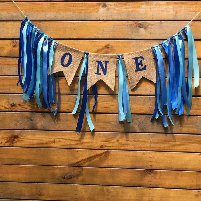 

1Set One year old Baby Birthday Party Celebration Pink Bunting Blue Ribbon Slogan one Banner for Kids' Birthday DIY Decoration