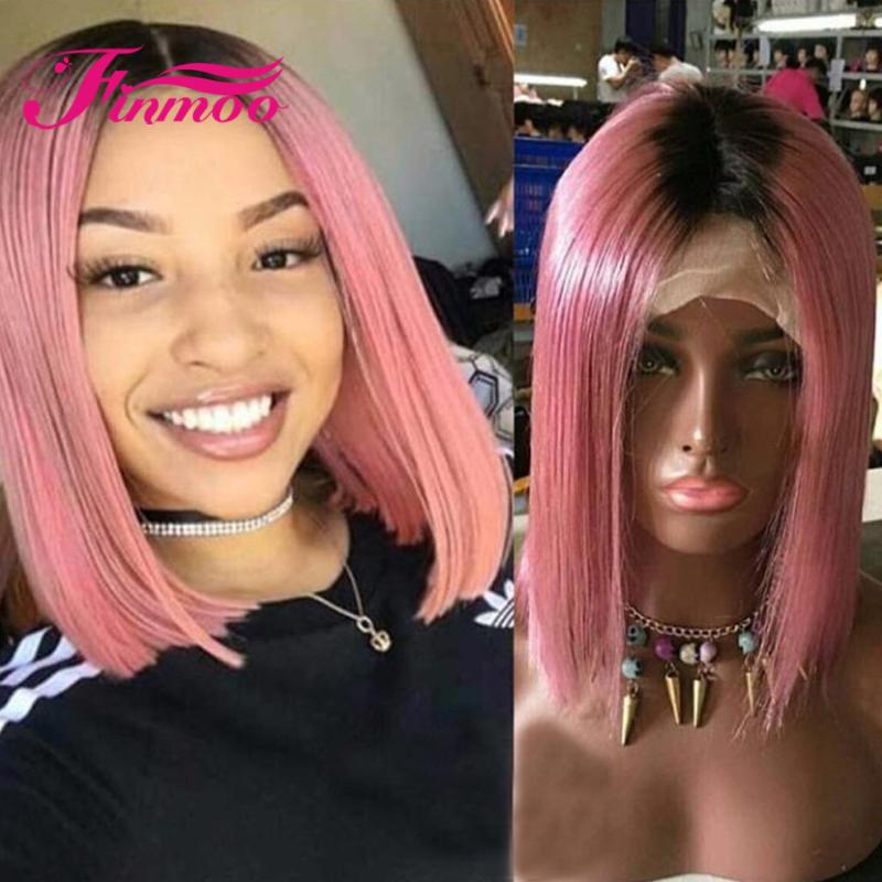 

#1b/Pink Color 180%Density Bob Lace Front Wig Straight Brazilian Remy Lace Front Human Hair Wigs For Women Transparent Wig, As pic