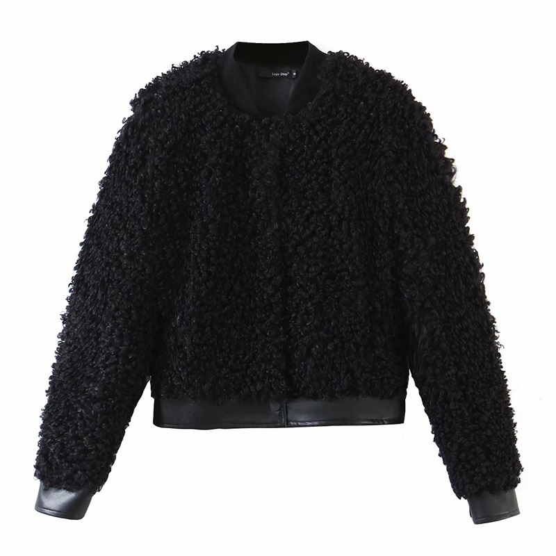 

2021 New Autumn Winter Short Women Zipper Section Warm Thickening Teddy Jacket Fashion Luxury Coat Female Ljpz9461 95tn, Black