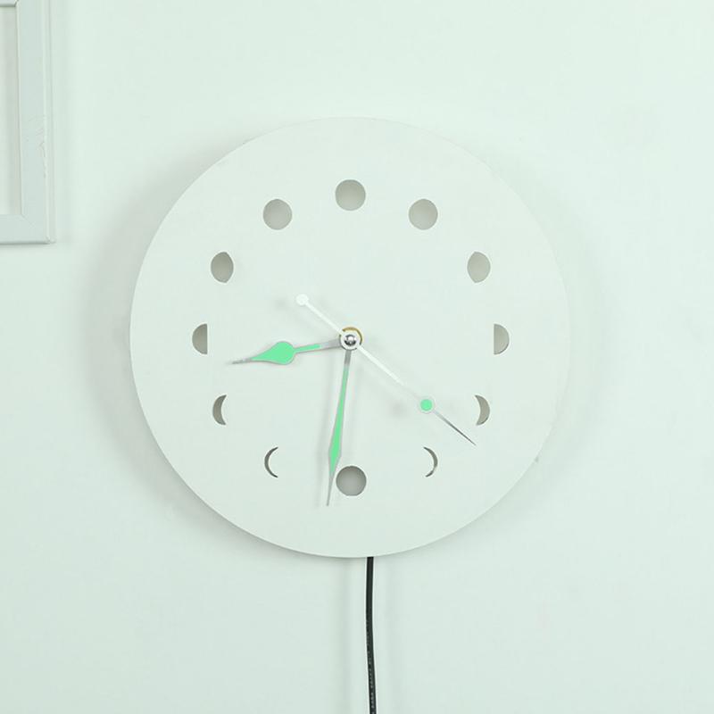 

Wood Luminous Wall Clock Hanging Ornament Bedroom Pointer Easy Install Moon Phase Interior Design Home Decor Silent Scandinavian